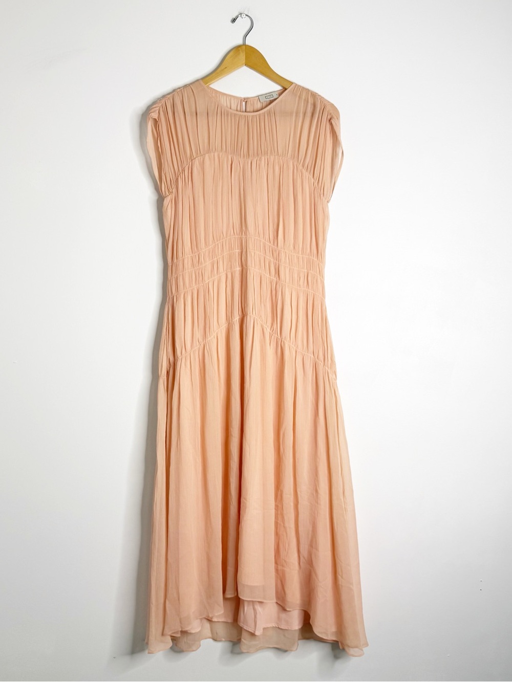 AYR Silk Cotton Maxi Dress XS Peach Pink Ruched Short Sleeve